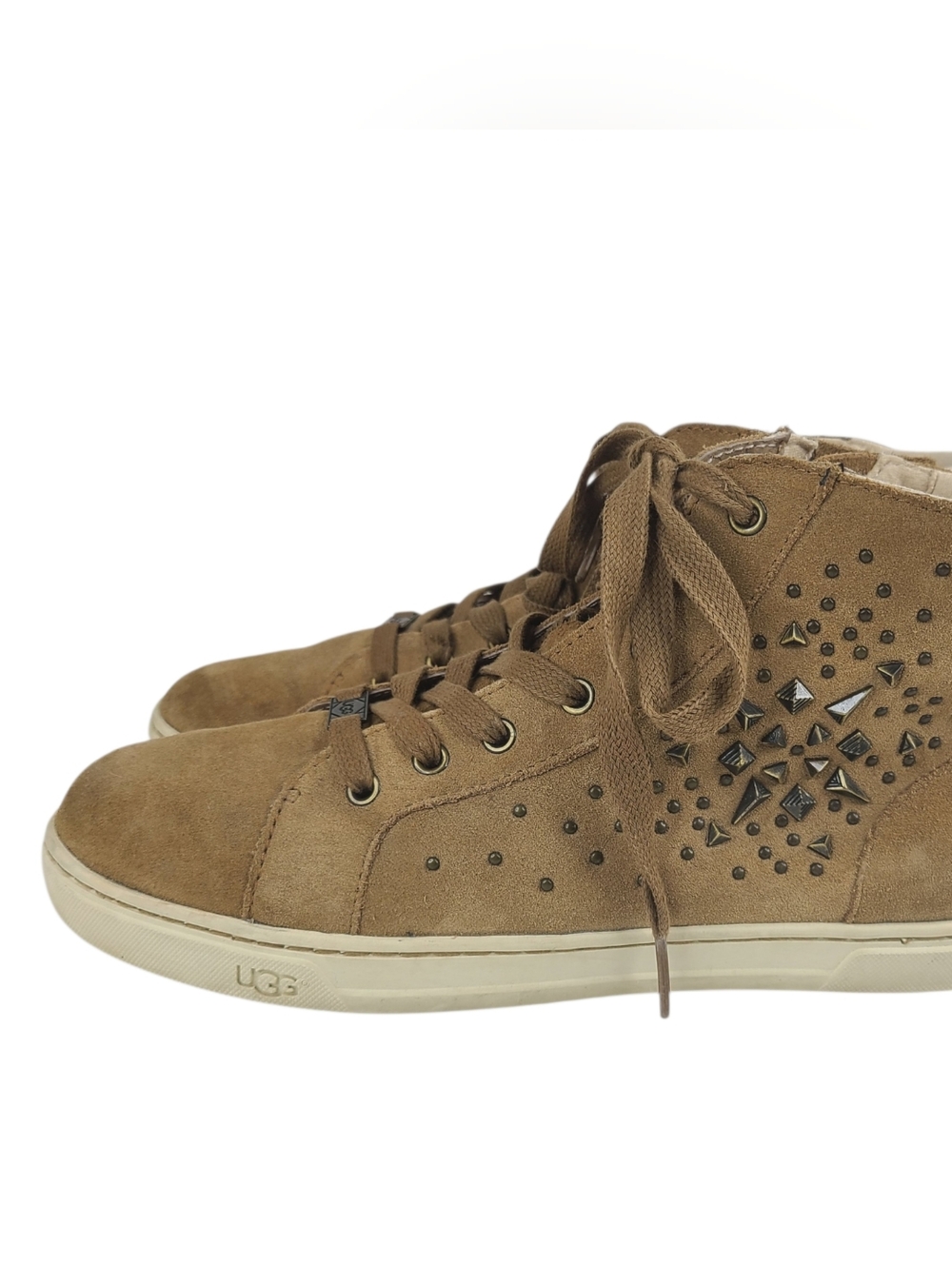 UGG Gradie Deco Studs Chestnut Brown Suede High Top Sneakers Women's Sz 8.5
